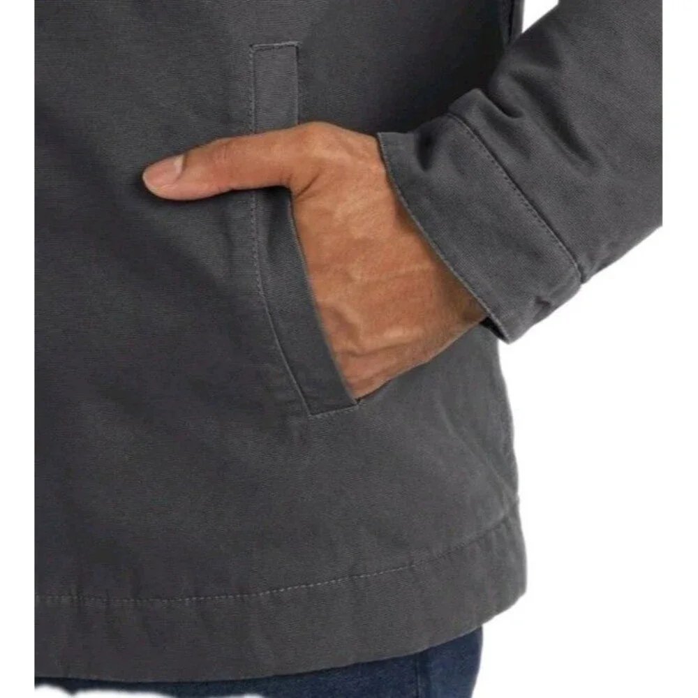 Wrangler Mens Jacket Gray Workwear Full-Zip Pockets Cotton Lined Midweight Small